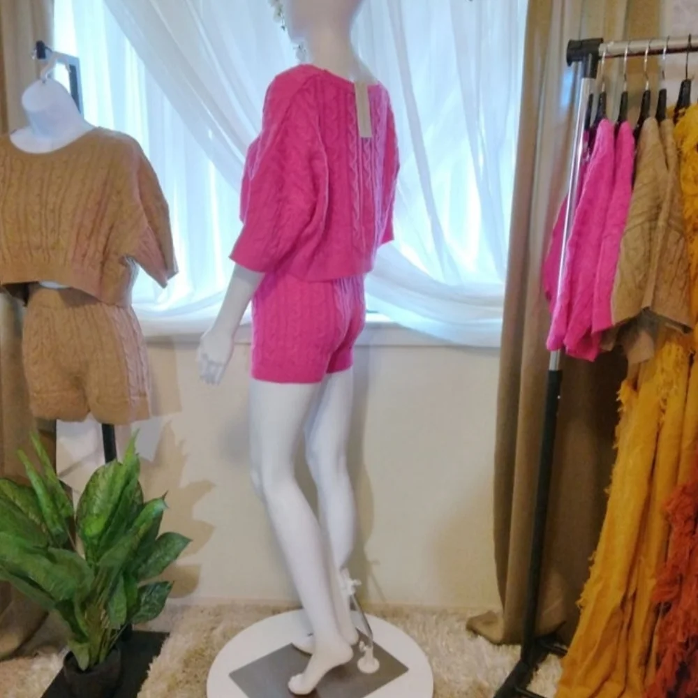 Fuchsia- 2pc Knit Shorts Set - Picture 3 of 11